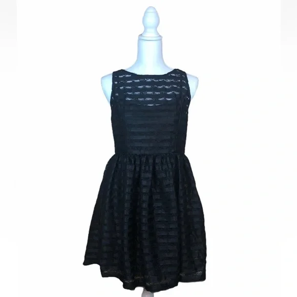 Anthropologie Finn & Clover Fit and Flare cut Mesh Black Lace Dress Size Small - Picture 3 of 5